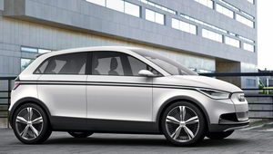 
Vue de profil de l'Audi A2 Concept. Les bas de caisse peints en noir permettent de limiter visuellement la hauteur de ce concept car.
 