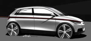 
Dessin de profil de l'Audi A2 Concept. La bande de lumire des flancs est l'lment de design cl de ce concept-car.
 