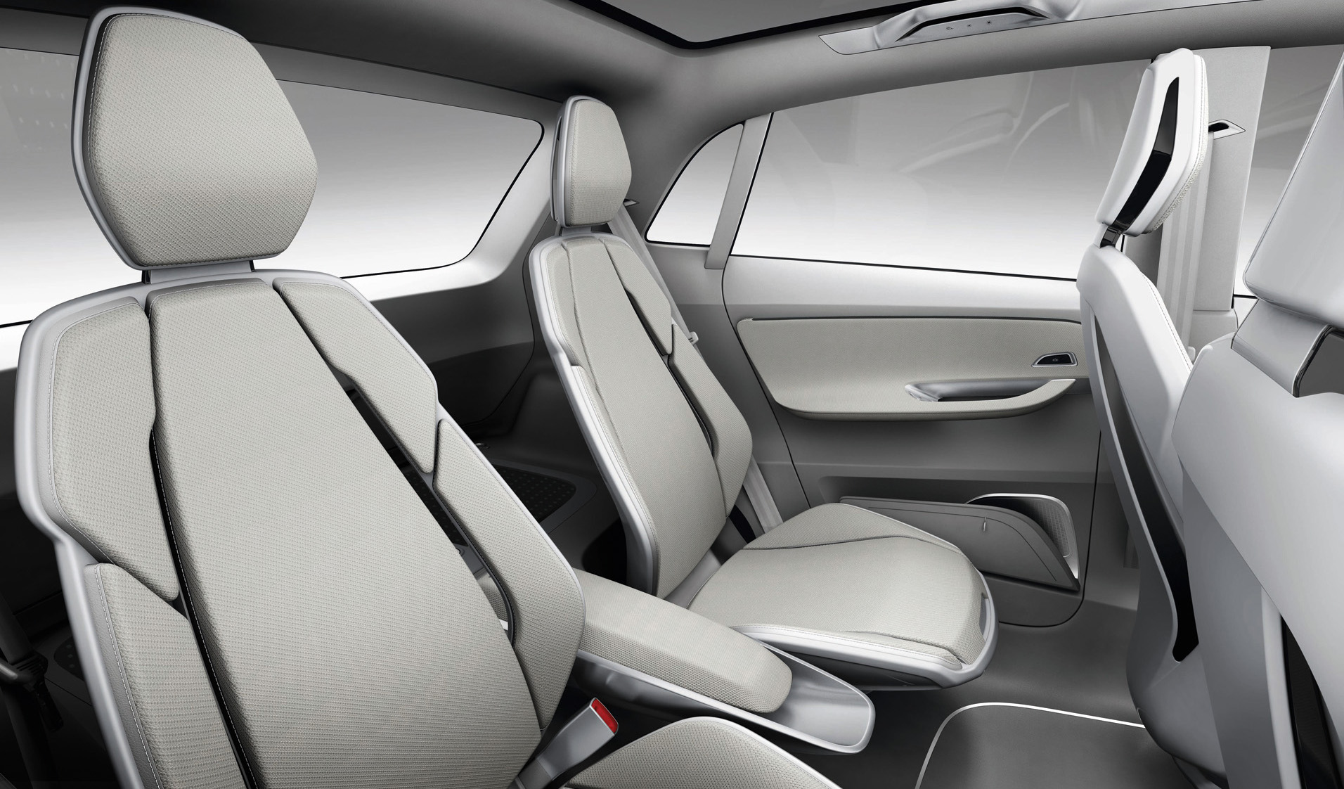 
Vue de l'habitacle arrire de l'Audi A2 Concept. La place disponible pour les passagers arrire est importante malgr la taille rduite du vhicule.
 