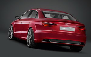 
Vue de l'arrire de l'Audi A3 Concept. Un diffuseur en fibres de carbone est intgr au bouclier arrire.
 