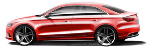 
Dessin de profil de l'Audi A3 concept. Les lignes sont fluides, sportives.
 