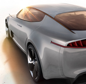 
Vue dtaille de l'arrire des flancs de la Kia GT Concept. Le design est pur, fluide, sportif.
 
