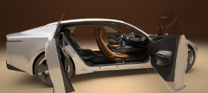 
Vue de la Kia GT Concept avec les portes antagonistes ouvertes. Ces portes permettent un accs facile  bord.
 