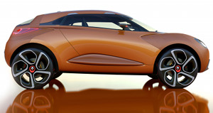
Vue de profil du concept car Renault Captur. Les surfaces vitres sont rduites, et s'affinent fortement vers l'arrire.
 